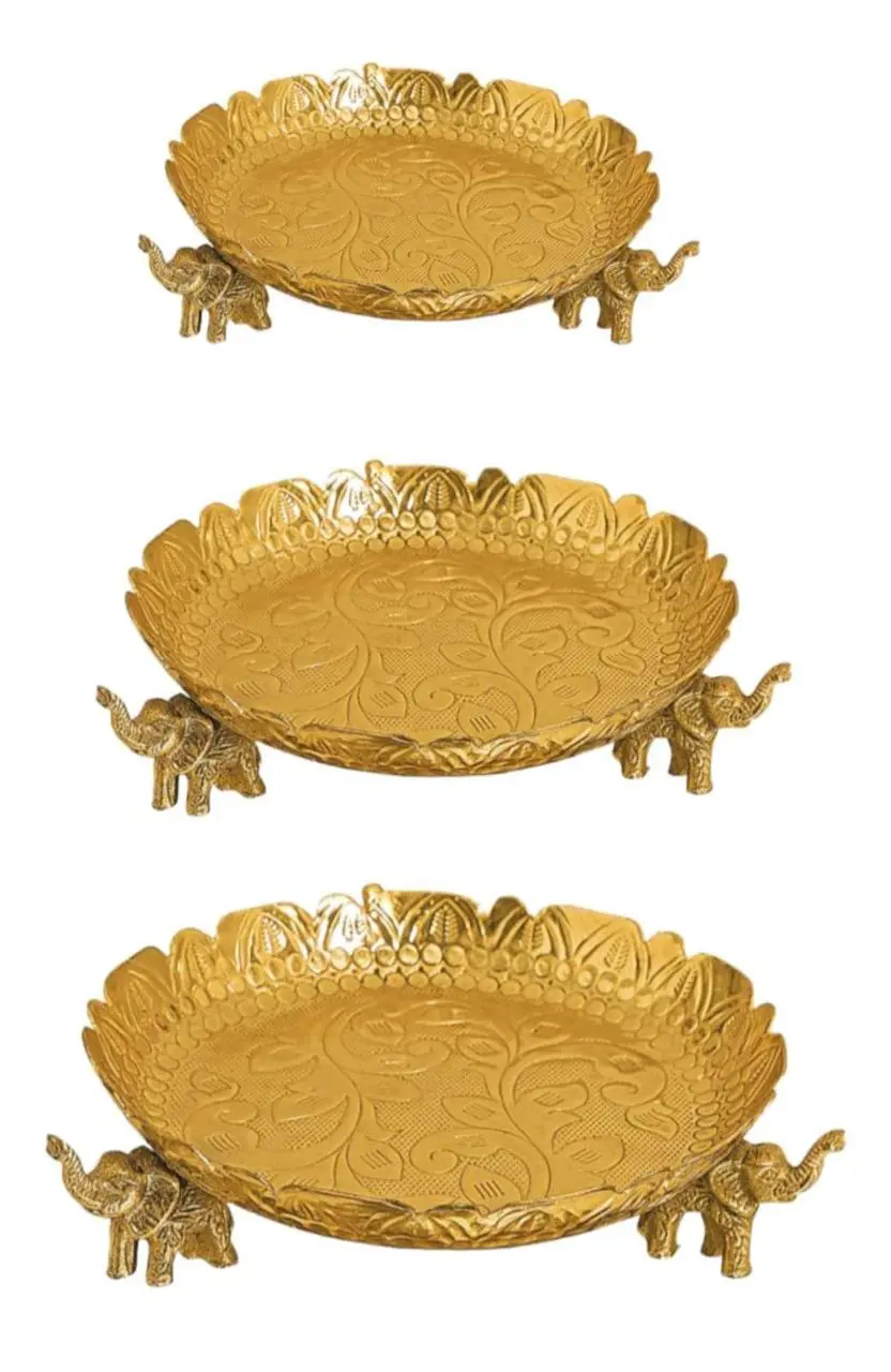 Gold Elephant Footed Platter — Handcrafted Export Product by NXTGENEXPORTS, Moradabad